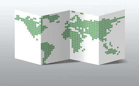 Dotted green world map, isolated on a white paperの写真素材