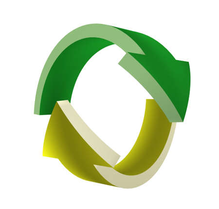 yellow and green arrows, isolated on a white backgroundの写真素材