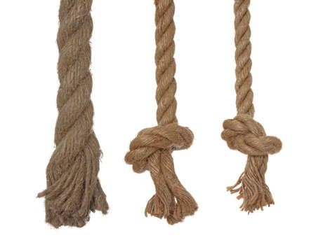3 linen ropes, isolated on a white backgroundの写真素材