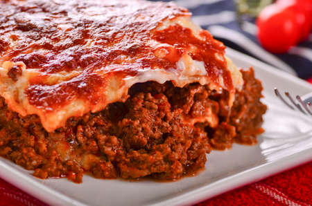 Delicious home made lasagnaの写真素材