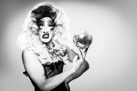 cool drag queen with spectacular makeup, glamorous stylish look, posing with   proud and  style for lgtb equality gay rightsの写真素材