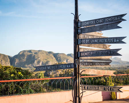 distance banner from ViÃ±ales to the rest of the worldの写真素材