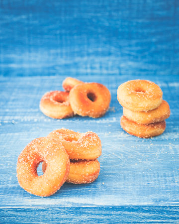 little donuts handmade with brown sugar and chocolateの写真素材