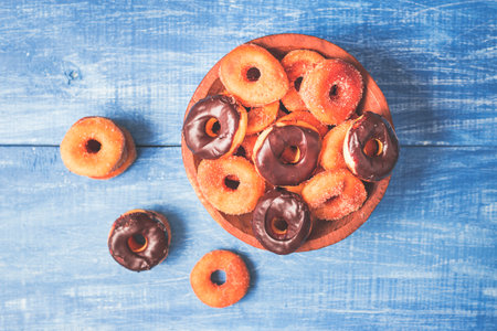 little donuts handmade with brown sugar and chocolateの写真素材