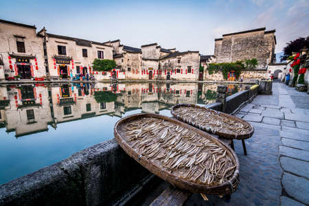 bamboo sprouts drying in ancient village of Hongcun in Chinaのeditorial素材