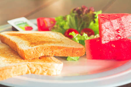 american breakfast in a coffee shop of Malaysiaの写真素材