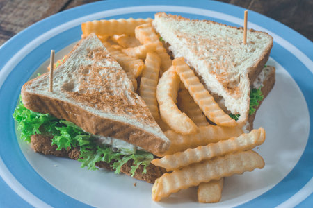 club sandwich with french fries