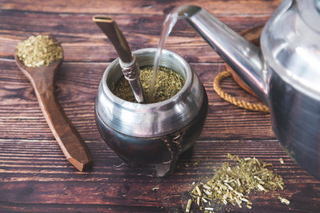 traditional argentinian hot beverage called mateの写真素材