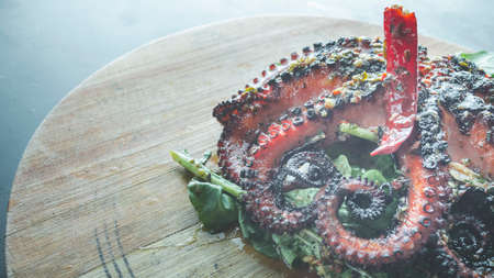 grilled octopus with arugula and spicy chileの写真素材