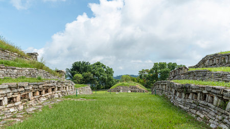 Ancient ruins of Yohualichan, Puebla, Mexicoの写真素材