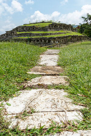 Ancient ruins of Yohualichan, Puebla, Mexicoの写真素材