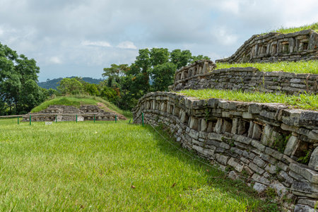 Ancient ruins of Yohualichan, Puebla, Mexicoの写真素材