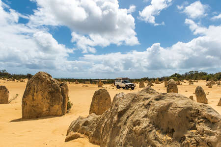 The Pinnacles Desert, Nov 2019: Nambung National Park in Western Australia. Giant limestone pillars in yellow desertのeditorial素材
