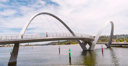 Perth, WA, Nov 2019: The Elizabeth Quay Pedestrian Bridge on the Swan River - dual-arched bridge for...