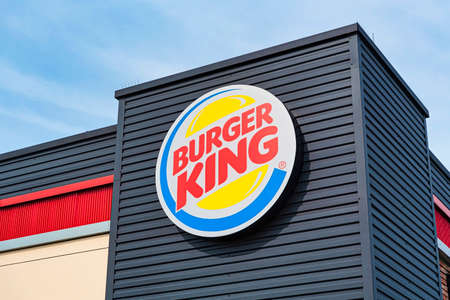 Warsaw, Poland, September 2020: Burger King logo at the entrance to restaurantのeditorial素材