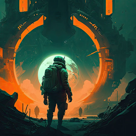 Astronaut on the background of the planet. Vector illustration.の素材