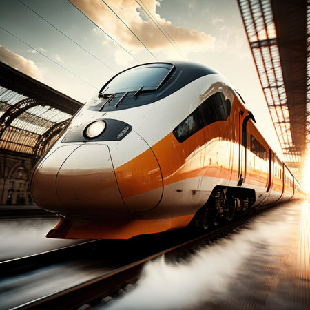 Modern high-speed train at the station. 3D rendering.の素材