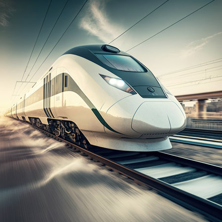 High speed train on the background of the sky. 3d renderingの素材