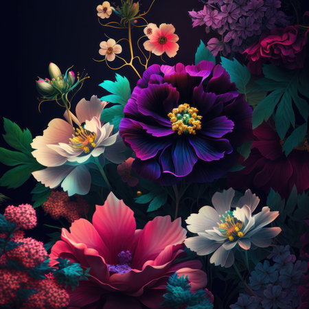 Seamless floral background with colorful flowers and leaves. Vector illustration.の素材