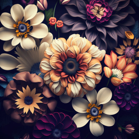 Colorful floral background with dahlias and daisies.の素材