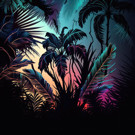 Tropical background with palm trees silhouettes. Vector illustration.の素材