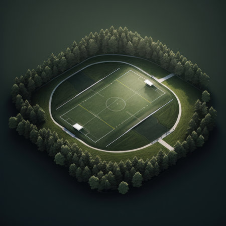 Top view of soccer field in the forest, 3d render.の素材