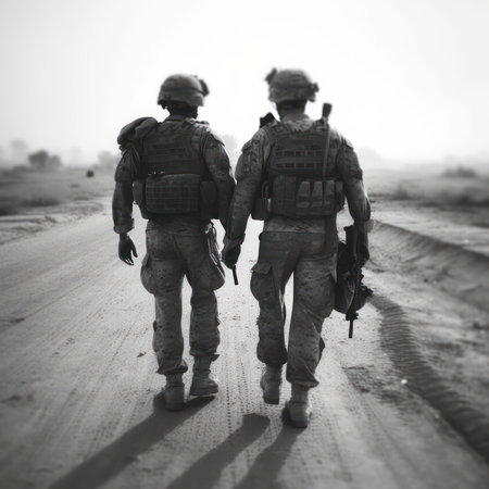 United States Navy special forces soldiers in action during a desert mission.の素材