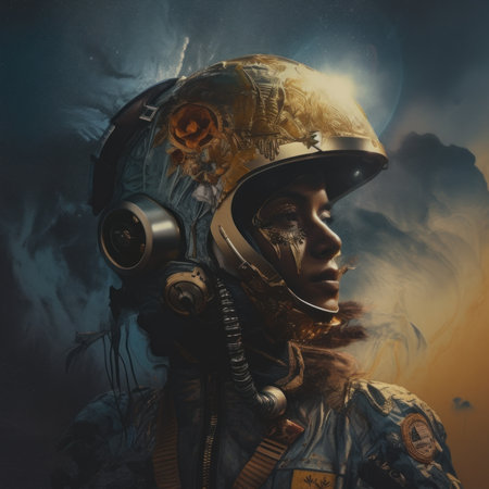 Astronaut in spacesuit and helmet. science fiction art.の素材