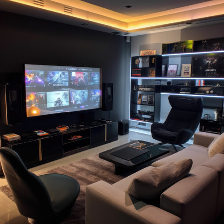 Luxury living room interior with tv set on the wall.の素材