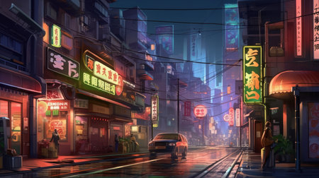 Street view of Hong Kong at night.の素材