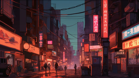 Narrow street in the old town of Tokyo at night, Japanの素材