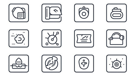 Vector illustration of a set of line icons for web and user interfaceの素材