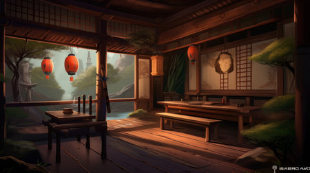 Illustration of a Japanese-style room in a Japanese style.の素材