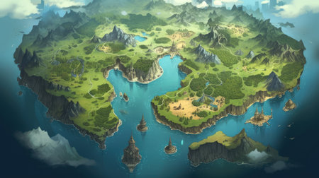 3D render of the island with a lake in the middle.の素材
