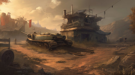War Concept. Military silhouettes fighting scene on war fog sky background, World War Soldiers Silhouettes Below Cloudy Skyline at sunset. 3D Renderingの素材