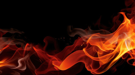 Fire flames isolated on black background. Abstract background for your design.の素材