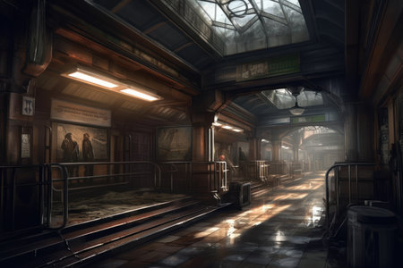 Interior of the old train station. 3D Rendering.の素材