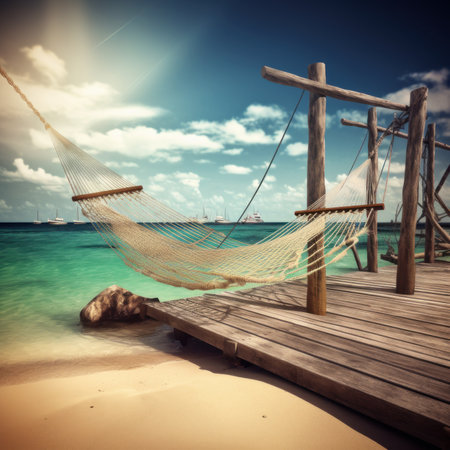 Hammock on tropical beach at Maldives. Filtered image processed vintage effect.の素材