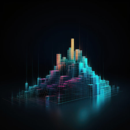 abstract 3d illustration of colorful equalizer in the dark backgroundの素材