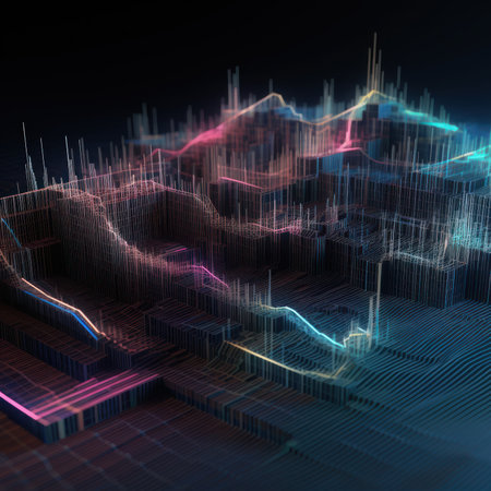 abstract 3d illustration of data flow over dark background, technology conceptの素材