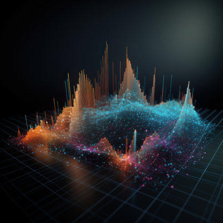 abstract technology background, 3d illustration, glowing particles and linesの素材