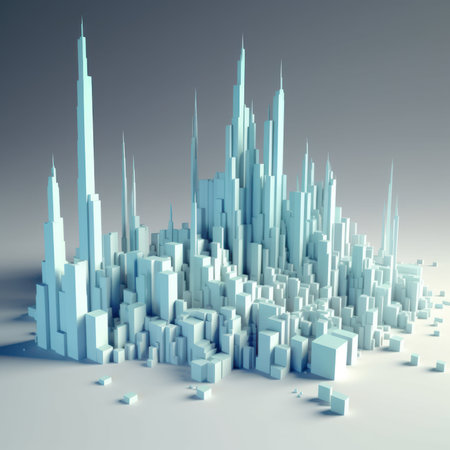 3d rendering of a city with skyscrapers in the backgroundの素材
