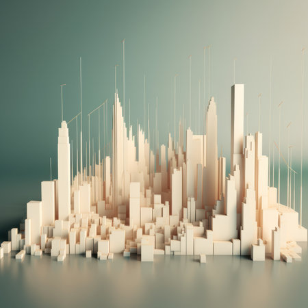 Abstract 3d rendering of city skyscrapers. digital illustration.の素材