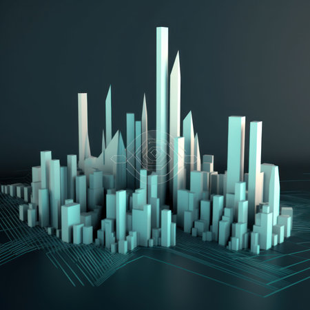 Abstract 3D rendering of a city in the form of a hologram.の素材