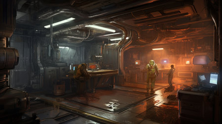3D rendering of the interior of a nuclear power plant in the smokeの素材