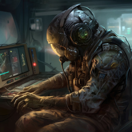 Astronaut in the space station. mixed media. 3D renderingの素材