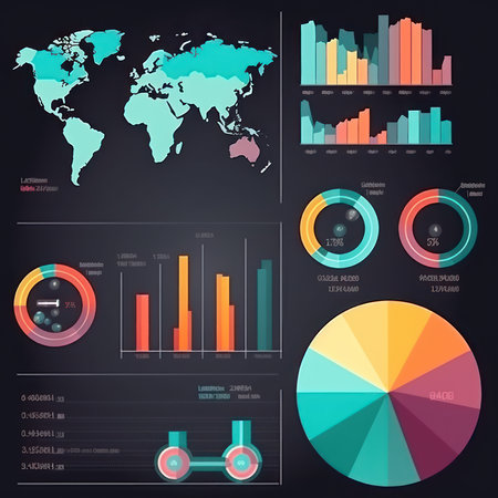 Set of infographics elements. World map and pie chart. Vector illustrationの素材