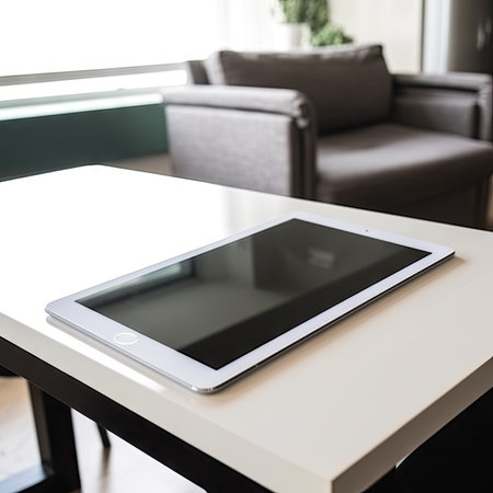 Tablet computer on the table in the living room, stock photoの素材