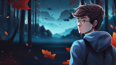Fashionable young man in the autumn forest. 3d renderingの素材