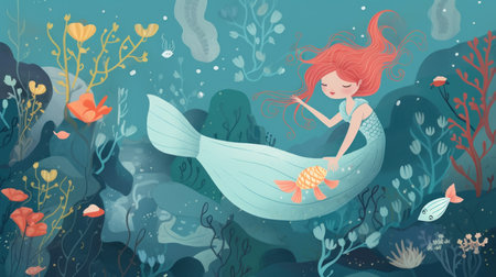 Cute cartoon mermaid in the sea. Vector illustration of a cute mermaid.の素材